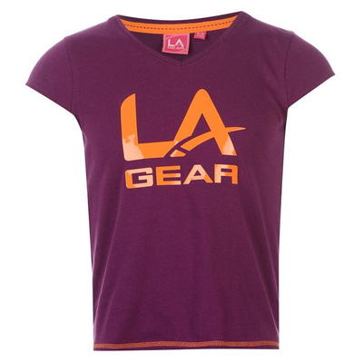 LA Gear Logo V Neck koszulka dla dziewczynki, fioletowa, Rozmiar 13 lat