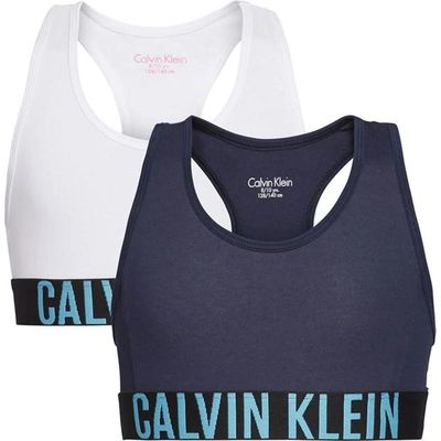 Calvin Klein, staniki sportowe młodzieżowe, 2 szt., biały i granatowy, Rozmiar S