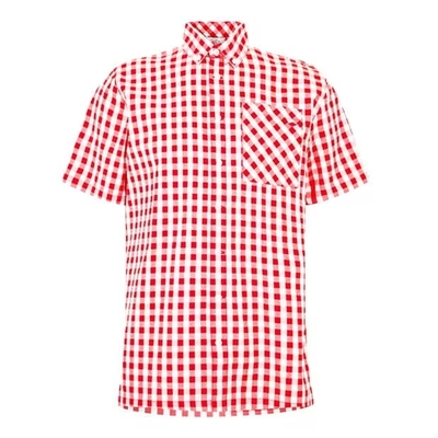 Lee Cooper męska koszula z krótkim rękawem  w kratkę, czerwono-biała, Rozmiar L