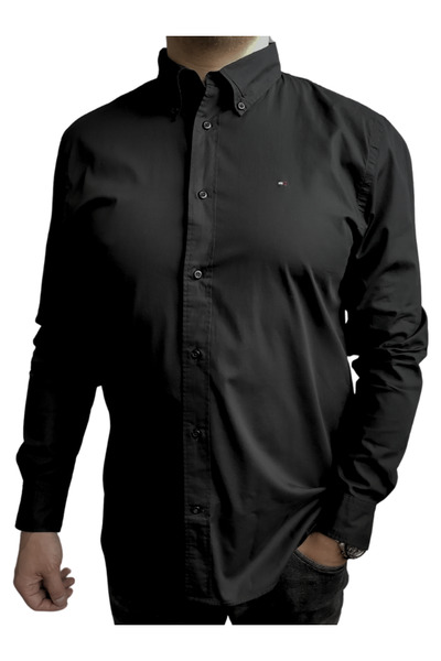 Tommy Hilfiger czarna koszula z długim rękawem Regular Fit, Rozmiar L