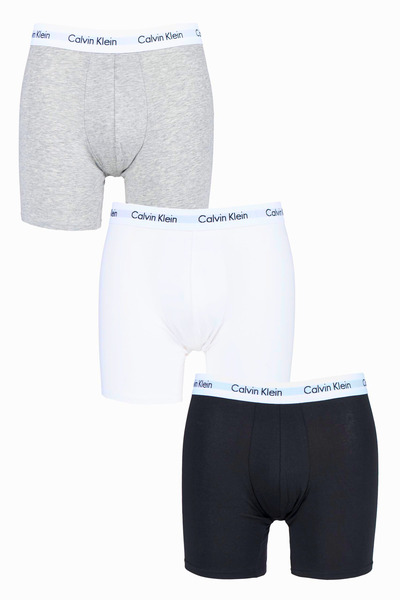 Bokserki Calvin Klein 3-Pak Biały, Czarny, Szary, Długie Nogawki, Rozmiar L