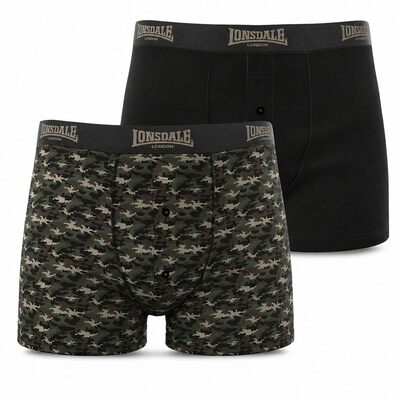 Lonsdale bokserki męskie 2 szt Camo Khaki bawełna komplet, Rozmiar M