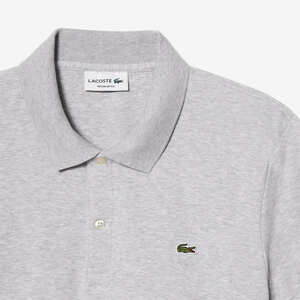 Lacoste polo męskie DH2050-00 CCA szary melanż – zbliżenie kołnierzyka, guzików i logo krokodyla