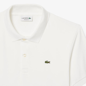 Lacoste polo męskie DH2050-00001 białe, zbliżenie na kołnierzyk, guziki i logo