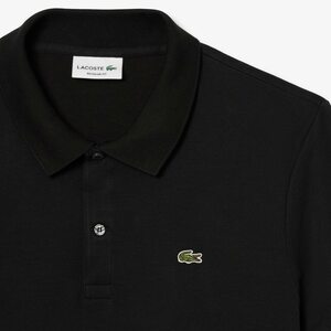 Lacoste męskie polo DH2050-00031 czarne, zbliżenie kołnierzyka, guzików i logo krokodyla